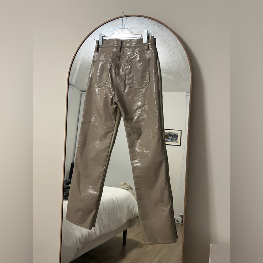 Agolde Paneled 90s Pinched Waist Powder Quail Leather colorblock Pants Size 24 - Picture 9 of 10